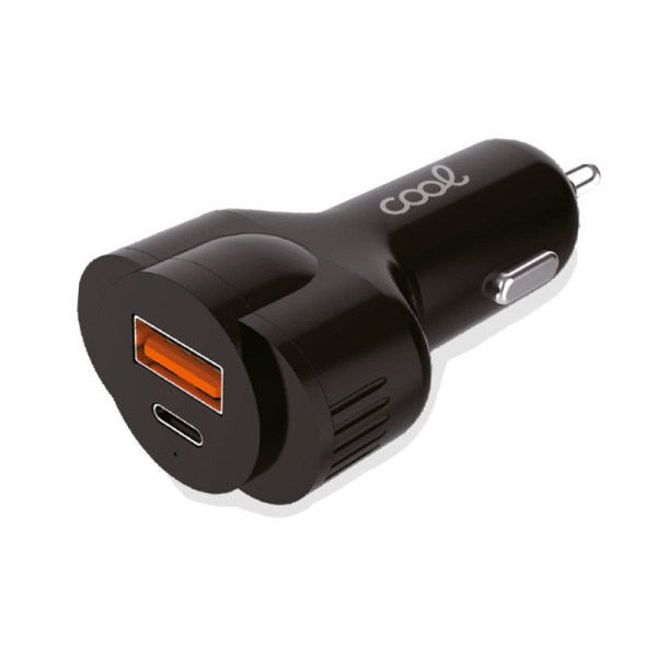 Cargador Coche Universal Entrada USB   Entrada Tipo C PD COOL (30W) Negro
