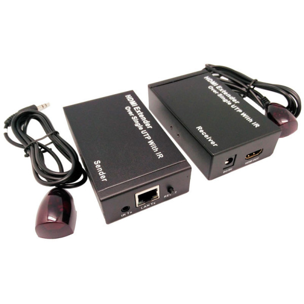 CONVERSOR HDMI A 1 UTP RJ45 EXTENSOR 60 MTS CON ALIMENTACION. INCLUYE INFRARROJOS