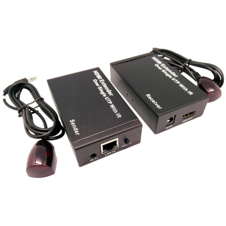 CONVERSOR HDMI A 1 UTP RJ45 EXTENSOR 60 MTS CON ALIMENTACION. INCLUYE INFRARROJOS