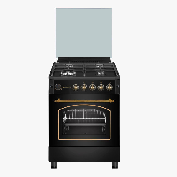 COCINA DE GAS ESTILO RUSTICO EAS ELECTRIC 60CM. 4 FUEGOS CON HORNO COLOR NEGRO MOD. EFG660N