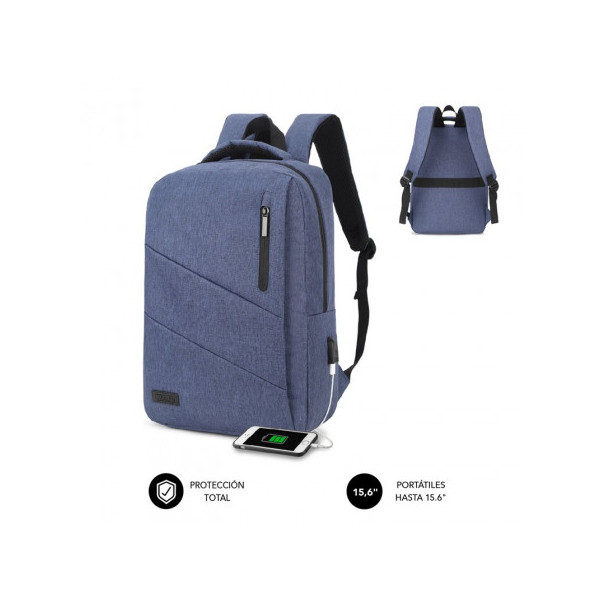 Mochila Subblim City Backpack para Portatiles hasta 15.6''/ Puerto USB/ Azul
