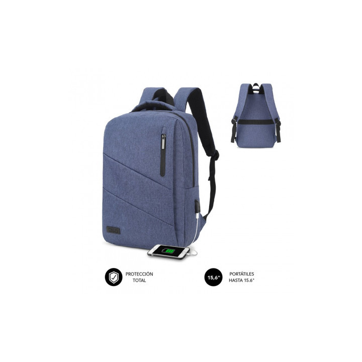 Mochila Subblim City Backpack para Portatiles hasta 15.6''/ Puerto USB/ Azul