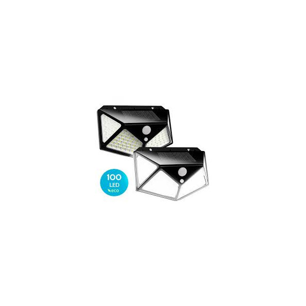 FOCO SOLAR EXTERIOR LED CON SENSOR DE MOVIMIENTO 3 MODOS DE ILUMINACION. PACK DE 2 UNIDADES.