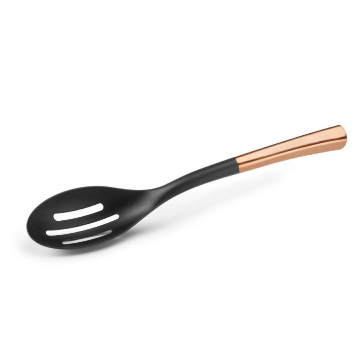 CUCHARA PERFORADA PUJADAS REALIZADO CON NYLON Y ACERO INOXIDABLE MANGO COLOR COBRE MOD. P33.623