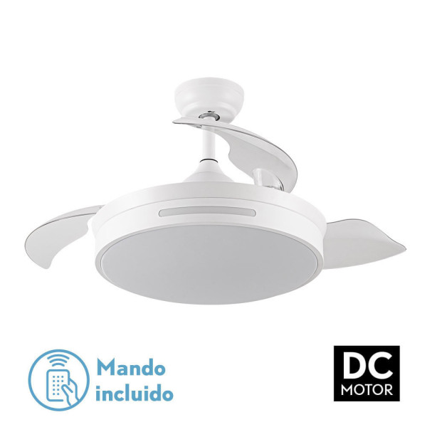 VENTILADOR DE TECHO CON ASPAS DESPLEGABLES MODELO MICENAS COLOR BLANCO MOTOR DC 72W 3 ASPAS TRANSPAR