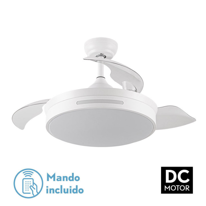 VENTILADOR DE TECHO CON ASPAS DESPLEGABLES MODELO MICENAS COLOR BLANCO MOTOR DC 72W 3 ASPAS TRANSPAR