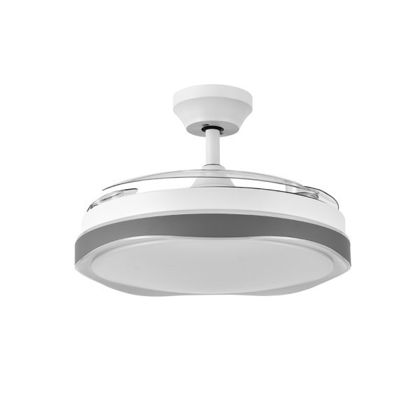 VENTILADOR DE TECHO ASPAS DESPLEGABLES MODELO BLONDI COLOR BLANCO/GRIS MOTOR DC 3 ASPAS 107D 7200LM