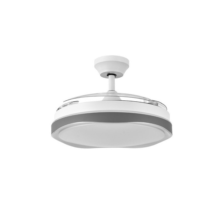 VENTILADOR DE TECHO ASPAS DESPLEGABLES MODELO BLONDI COLOR BLANCO/GRIS MOTOR DC 3 ASPAS 107D 7200LM