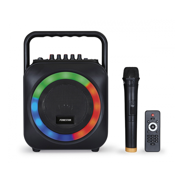 ALTAVOZ PORTATIL KARAOKE CON MICROFONO INALAMBRICO BLUETOOTH USB 35W RMS