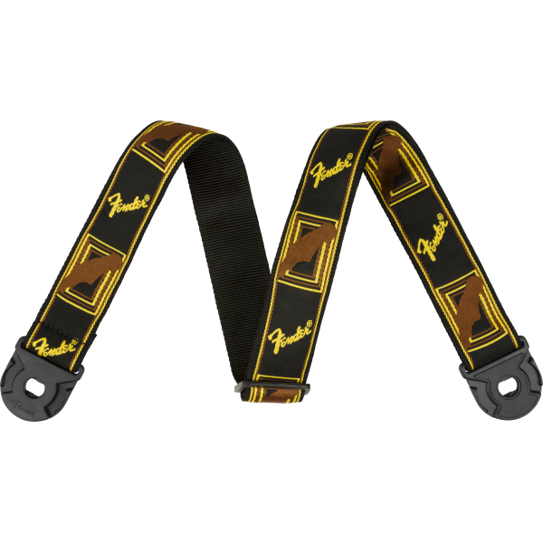 BANDOLERA FENDER LOGOTIPO AMARILLO MARRON ENGANCHE RAPIDO