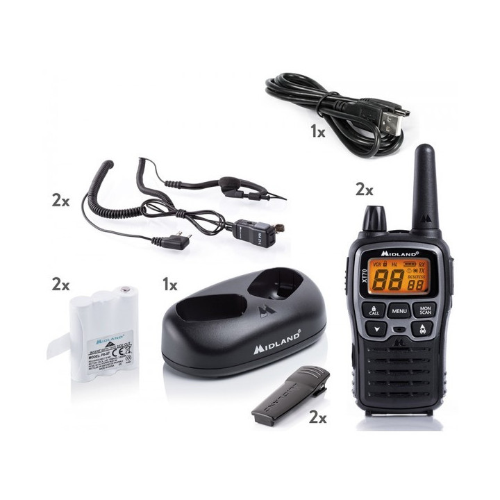 PMR WALKIE 446 MIDLAND XT70    CARGADOR   PINGANILLOS