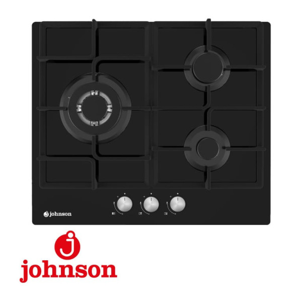 PLACA DE GAS CRISTALGAS JOHNSON 3 FUEGOS CON PARRILLAS DE HIERRO FUNDIDO MOD. JAMA3BN1