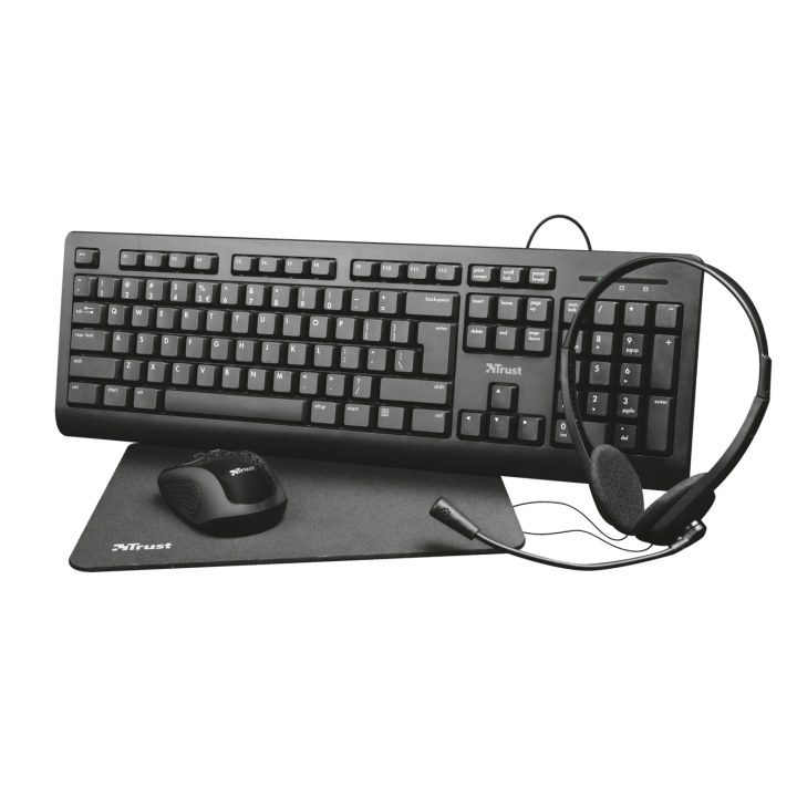 Pack 4 en 1 Trust Primo Home Office Set/ Teclado   Raton   Auriculares   Alfombrilla