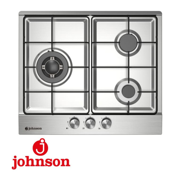 PLACA DE GAS JOHNSON 3 FUEGOS 60 CM ACERO INOXIDABLE MOD. JAMA3BX1