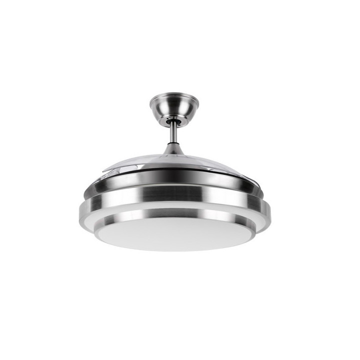 VENTILADOR DE TECHO CON ASPAS DESPLEGABLES MODELO IBE COLOR NIQUEL MOTOR DC 59W 3 ASPAS TRANSPARENTE