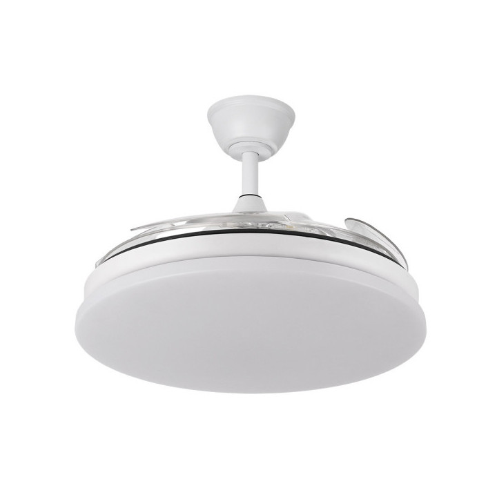 VENTILADOR DE TECHO CON ASPAS DESPLEGABLES MODELO TRIDENTE COLOR BLANCO MOTOR DC 59W 3 ASPAS TRANSPA