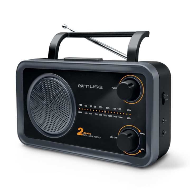 RADIO MUSE PORTATIL 2 BANDAS FM/AM ANTENA TELESCOPICA ENTRADA AUXILIAR MINI-JACK NEGRO MOD:M06DS