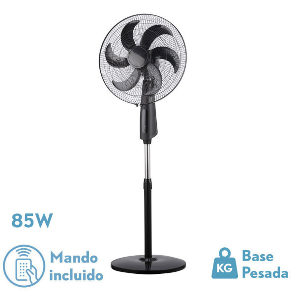 VENTILADOR DE PIE ABRILA  TOLON 85W NEGRO 3 VEL 6 ASPAS REMOTO TEMPORIZADOR NEGRO MOD:214241009