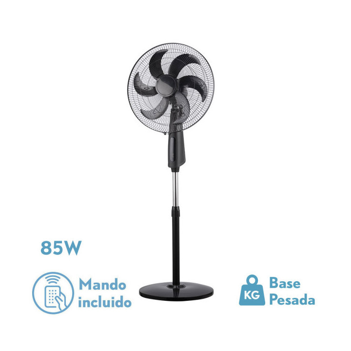 VENTILADOR DE PIE ABRILA  TOLON 85W NEGRO 3 VEL 6 ASPAS REMOTO TEMPORIZADOR NEGRO MOD:214241009