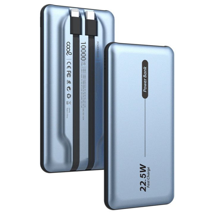 BATERIA EXTERNA UNIVERSAL POWER BANK 10.000 MAH PD22.5W (2CABLES) AZUL MOD:8434847074559