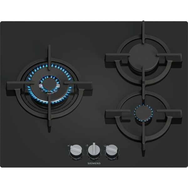 PLACA DE GAS SIEMENS 3 FUEGOS 60CM  GAS NATURAL O BUTANO  VIDRIO NEGRO  MOD. EP6A6CI10