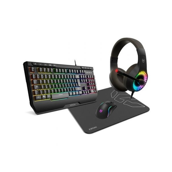 PACK GAMING KROM KENYA/TECLADO RGB  RATON OPTICO  ALFOMBRILLA  AURICULARES