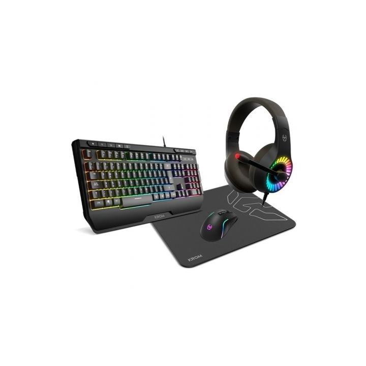 PACK GAMING KROM KENYA/TECLADO RGB  RATON OPTICO  ALFOMBRILLA  AURICULARES