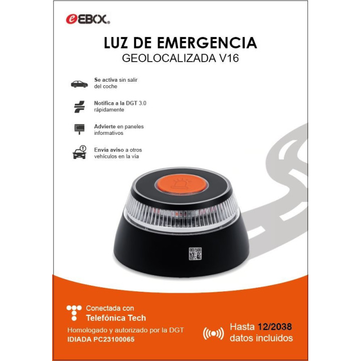 BALIZA LUZ DE EMERGENCIA HOMOLOGADA EBOX POR LA DGT CON GEOLOCALIZACION PARA LOS VEHICULOS MOD. EBV1