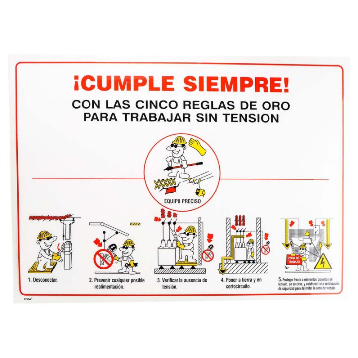 CARTEL CINCO REGLAS DE ORO 420X297 PVC