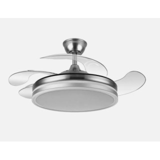 VENTILADOR DE TECHO ABRILA MODELO BAYOMO 59W 4 ASPAS TRANSPARENTES MOTOR DC 6980LM NIQUEL MOD:142591