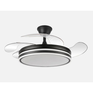 VENTILADOR DE TECHO ABRILA MODELO BAYOMO 59W 4 ASPAS TRANSPARENTES MOTOR DC 6980LM NEGRO MOD:1425914