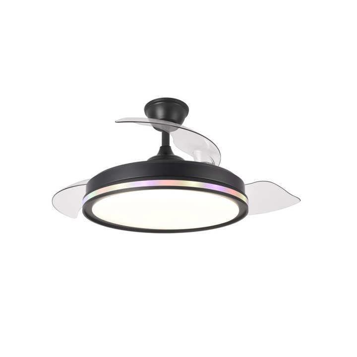 VENTILADOR DE TECHO ABRILA MODELO CACIQUE 59W 7W 3 ASPAS TRANSPARENTES MOTOR DC 6980LM NEGRO MOD:246