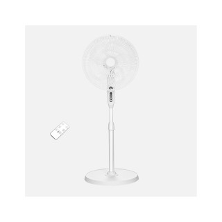 VENTILADOR DE PIE BLANCO 3 VELOCIDADES 50W 5 ASPAS FIJO/ROTATORIO REMOTO Y TEMPORIZADOR MOD:25624100
