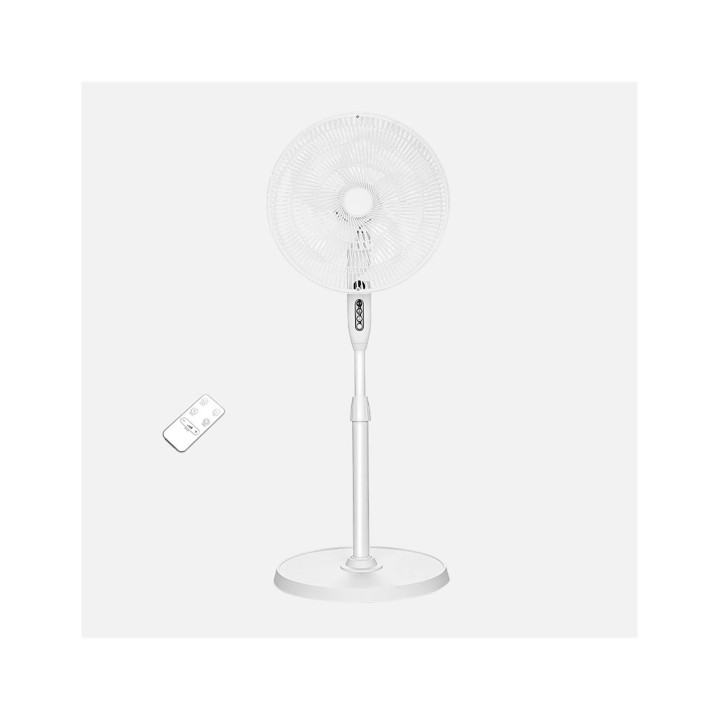 VENTILADOR DE PIE BLANCO 3 VELOCIDADES 50W 5 ASPAS FIJO/ROTATORIO REMOTO Y TEMPORIZADOR MOD:25624100