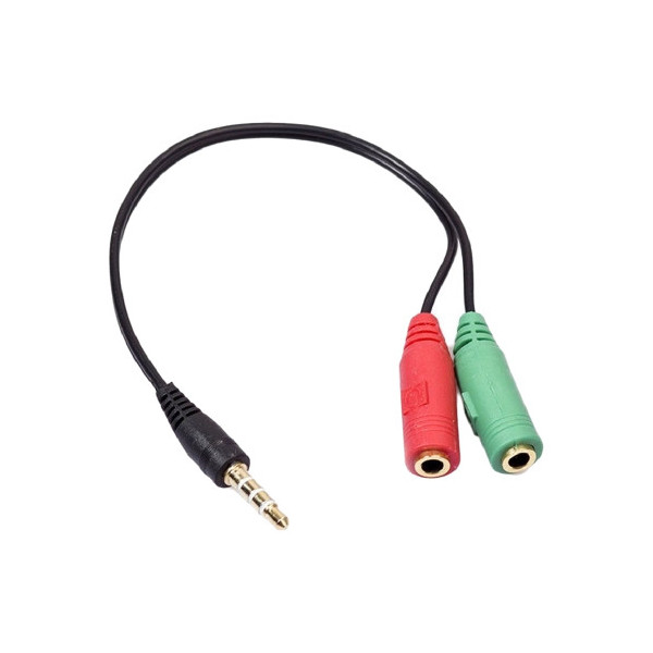 CONEXION JACK 3.5/M 4 CONTACTOS A 2 JACK 3.5/H 25 CM. (MICROFONO Y ALTAVOCES)