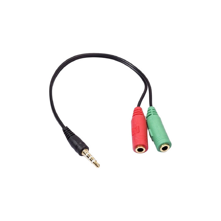 CONEXION JACK 3.5/M 4 CONTACTOS A 2 JACK 3.5/H 25 CM. (MICROFONO Y ALTAVOCES)