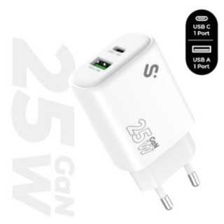 CARGADOR PARED GAN SUBBLIM 25W CHARGER USB C A/ 1xUSB TIPO-C/1xUSB /25W