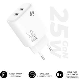 CARGADOR PARED GAN SUBBLIM 25W CHARGER USB C C/ 2xUSB TIPO-C /25W