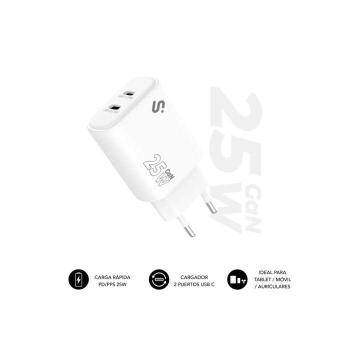 CARGADOR PARED GAN SUBBLIM 25W CHARGER USB C C/ 2xUSB TIPO-C /25W