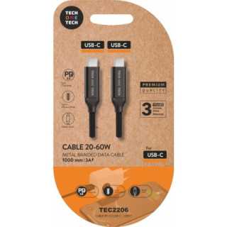 CABLE USB 2.0 TIPO-C TECH ONE TECH TEC2206 USB TIPO-C MACHO- USB TIPO-C MACHO/HASTA 60W/480MBPS/1M N