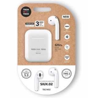 AURICULARES BLUETOOTH TECH ONE TECH SIUX.02 TECH1402/CON ESTUCHE DE CARGA /AUTONOMIA 6H/ BLANCOS