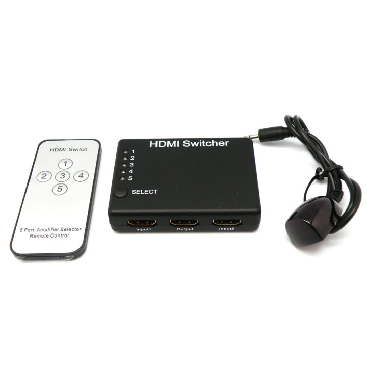 SELECTOR HDMI 5 ENTRADAS Y 1 SALIDA INCLUYE MANDO A DISTANCIA CON INFRARROJOS