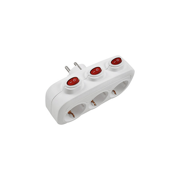 BASE SCHUKO 3 TOMAS CON INTERRUPTOR INDIVIDUAL