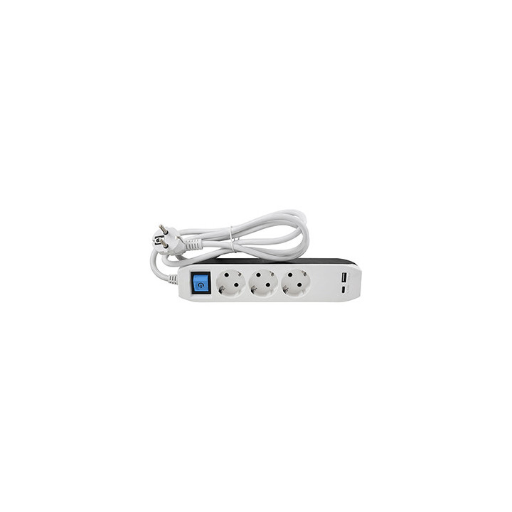 BASE MULTIPLE 3x1.5mm 1,5m 3 SCHUKO 2 USB CON INTERRUPTOR