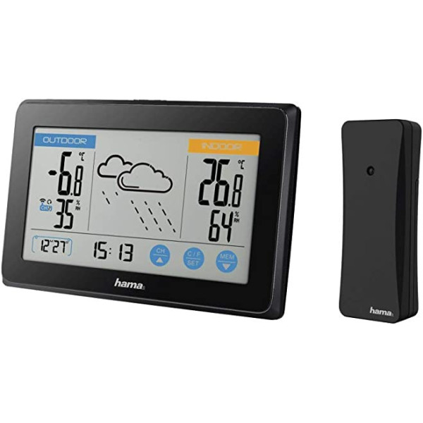 ESTACION METEOROLOGICA HAMA CON SENSOR EXTERIOR TOUCH COLOR NEGRA