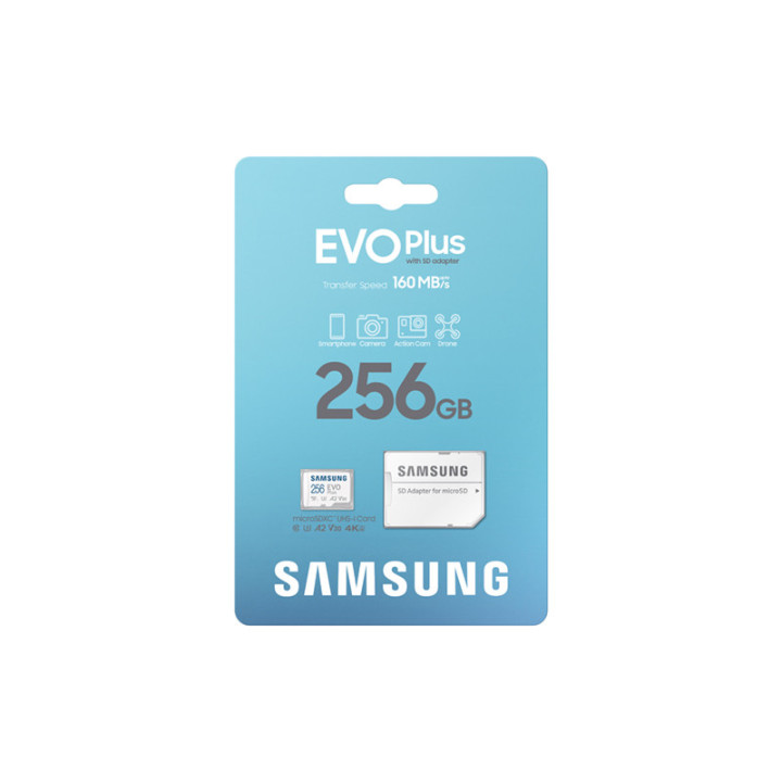 Tarjeta de Memoria Samsung EVO Plus 2021 256GB microSD XC con Adaptador/ Clase 10/ 130MBs